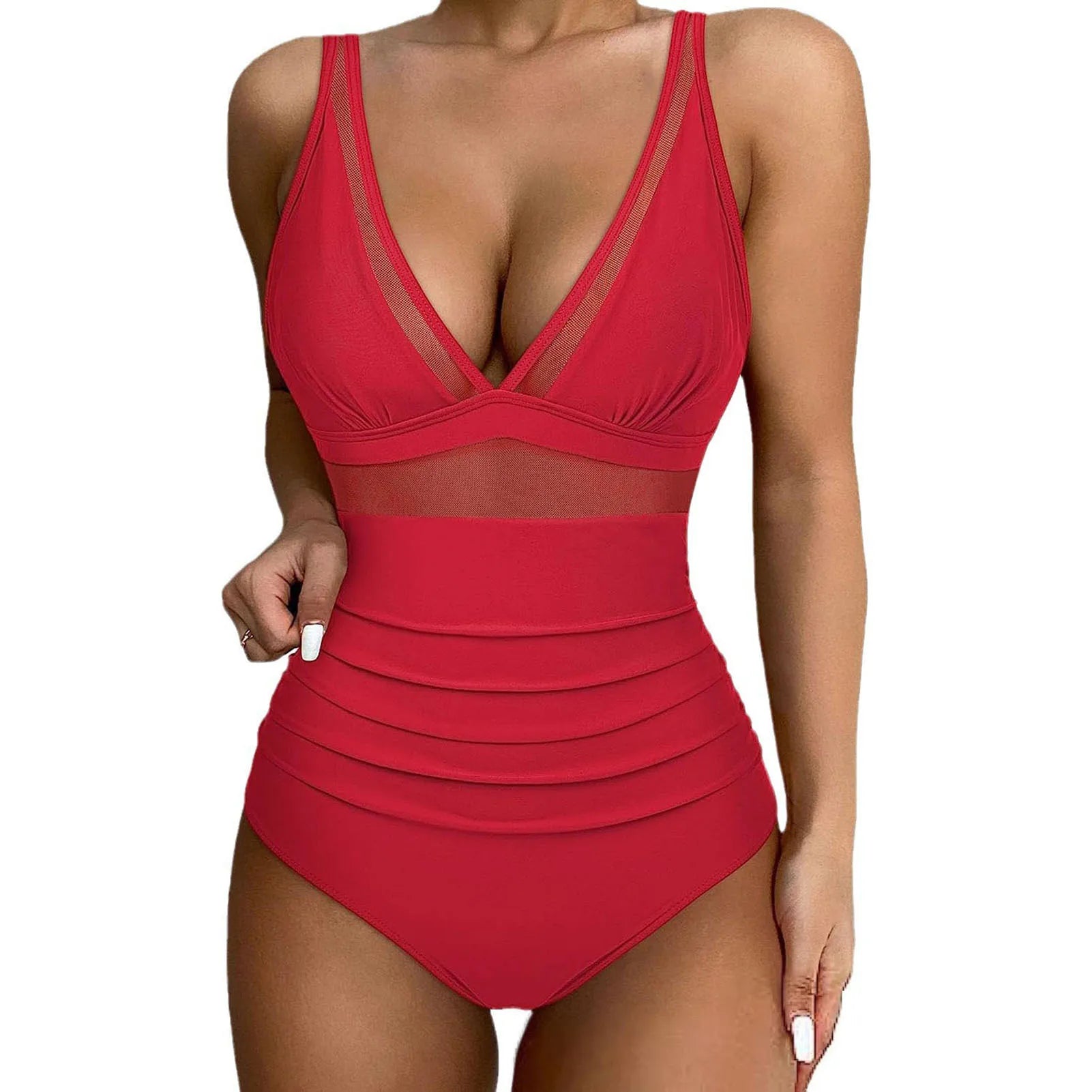 Traje de Baño Bandeau con Control de Barriga y Volantes