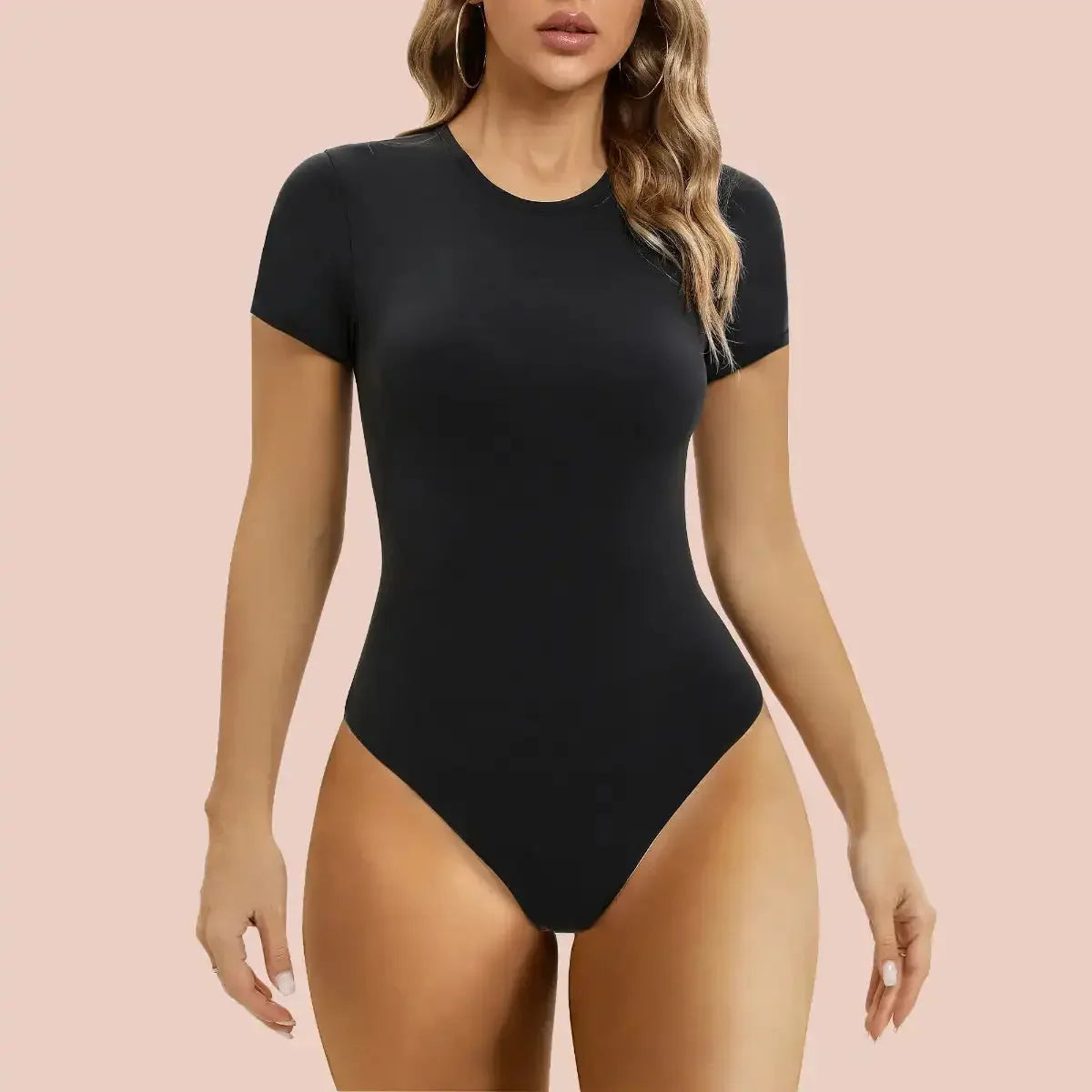 Combinaison de batterie à manches longues et courtes pour femmes, justaucorps à commande haute, tenues amincissantes à col rond, t-shirts Catsuits, haut string