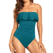 Traje de Baño Bandeau con Control de Barriga y Volantes